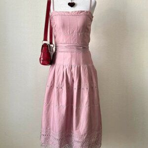 dainty blush pink pleated embroidered midi dress